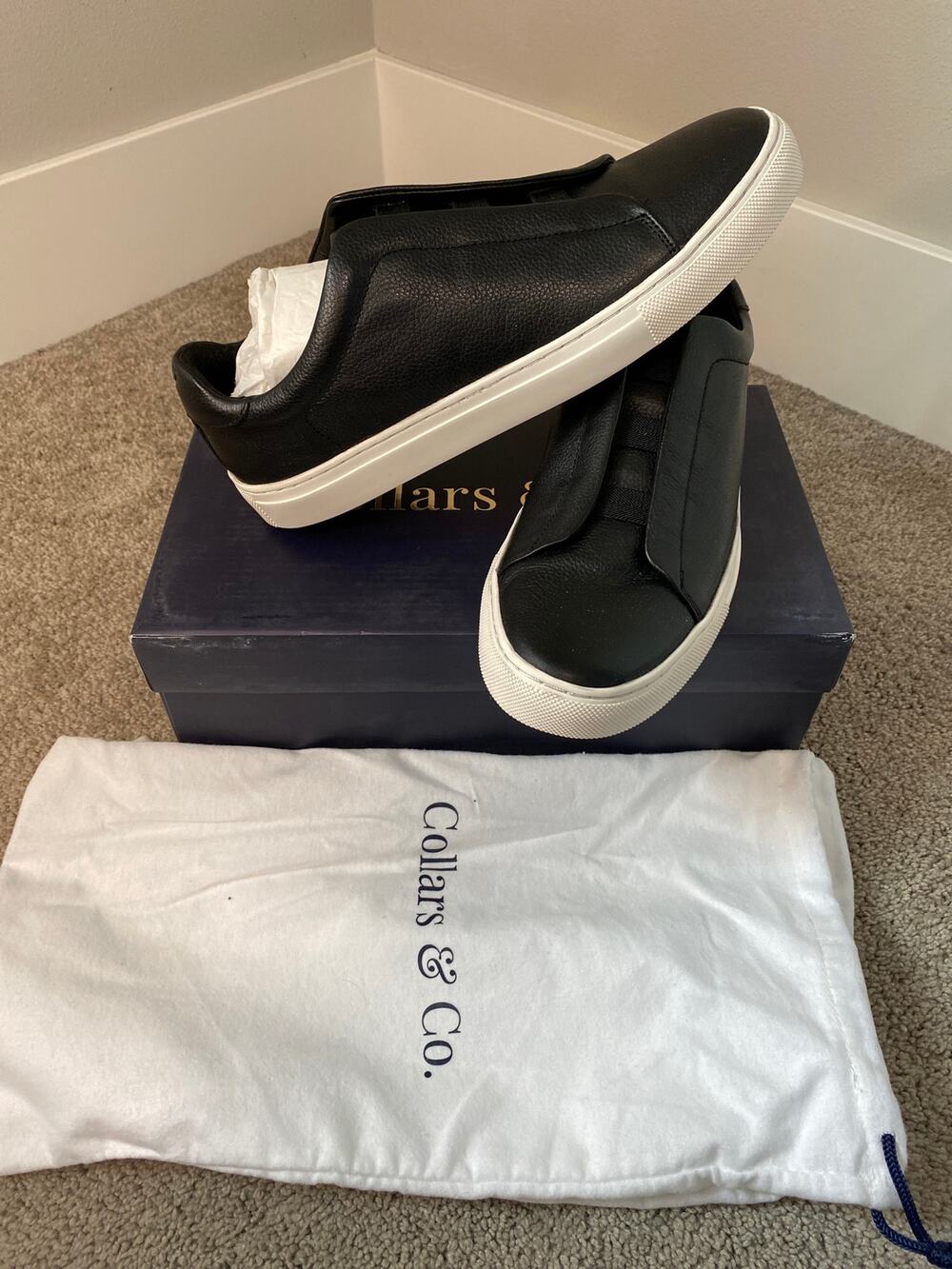 New Collars & Co Sorrento Black Pebble Leather Sneakers Men's Size 8.5